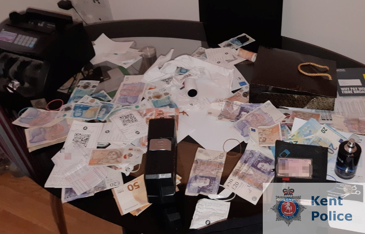Cash found in a search (Photo: Kent Police / SWNS)