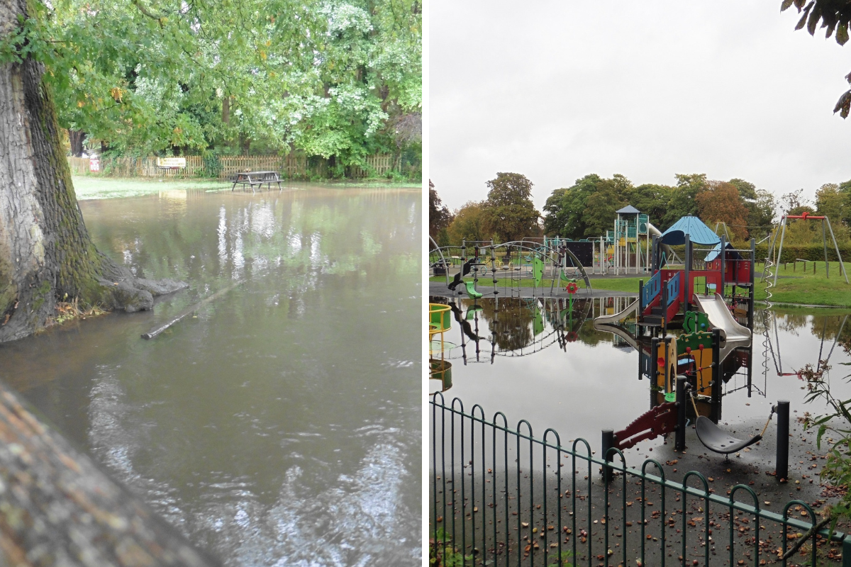 Parts of Cassiobury Park submerged after heavy downpours