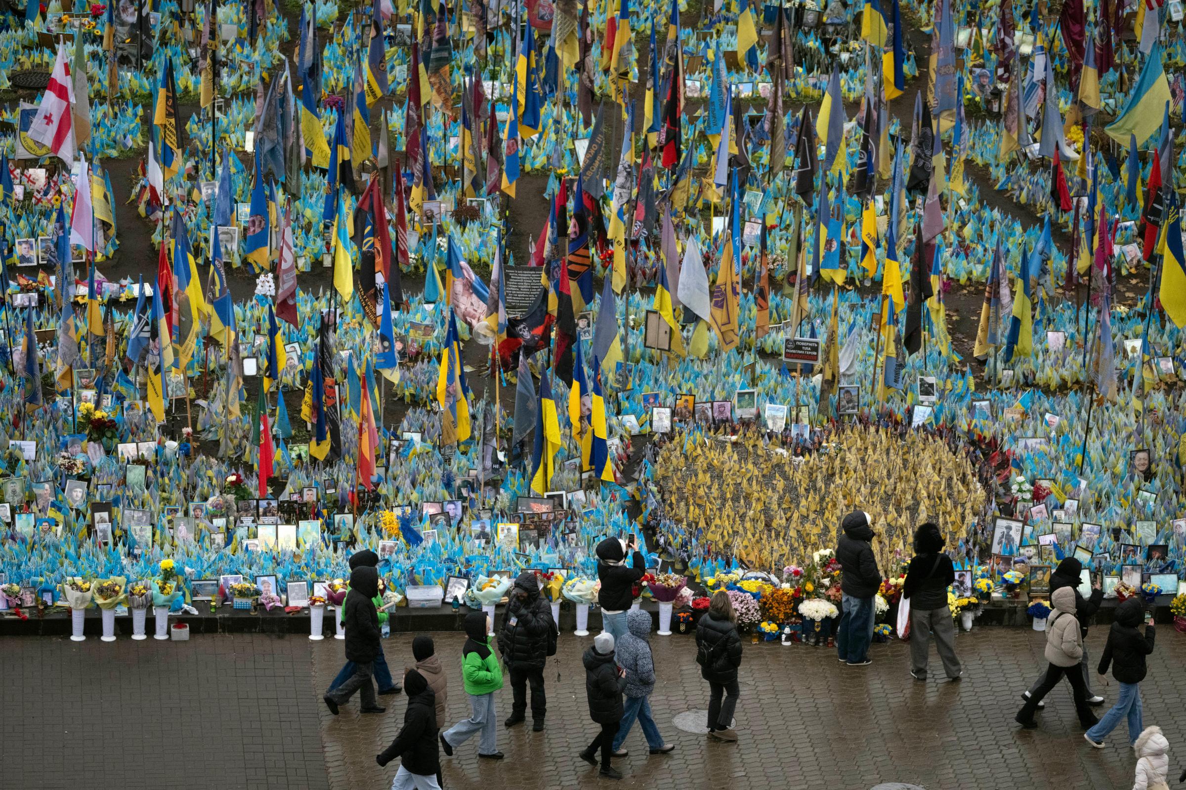 Makeshift memorial grows in Ukraine’s capital after 1,000 days of war